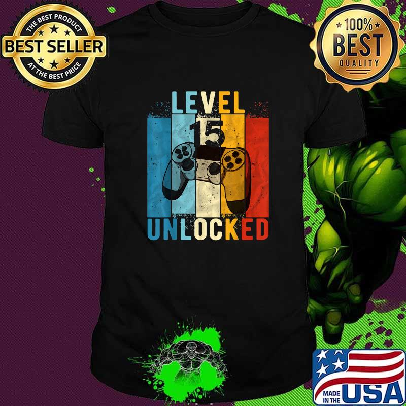 Level 15 Unlocked Video Gamer 15 Year Old 15th Birthday Vintage T-Shirt