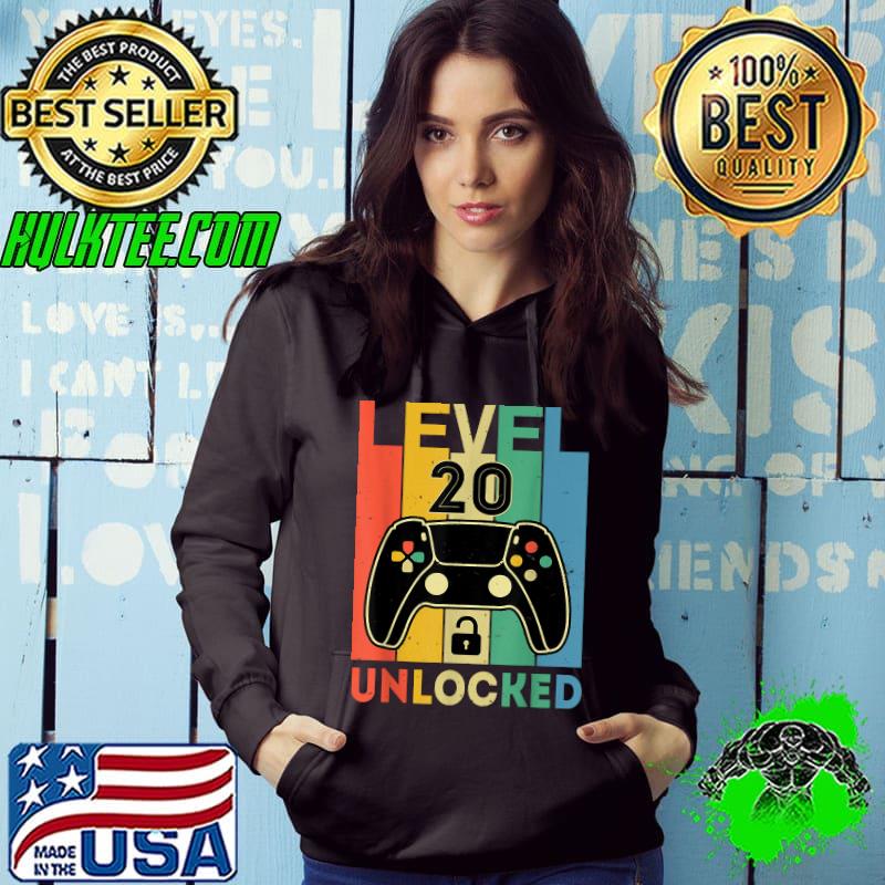 Level 20 Unlocked Retro Vintage Video Gamer 20th Birthday T-Shirt