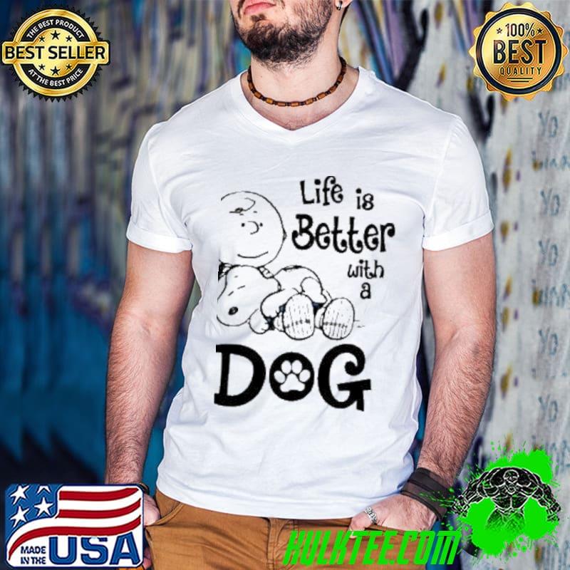 Life is better with a dog Charlie and Snoopy t-s Guys V Neck Life is better with a dog Charlie and Snoopy t-s Guys V Neck
