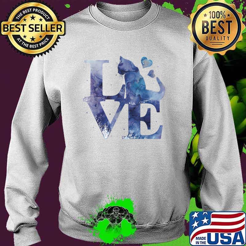 Love Cats Blue Watercolor Hearts T-Shirt Sweater Love Cats Blue Watercolor Hearts T-Shirt Sweater