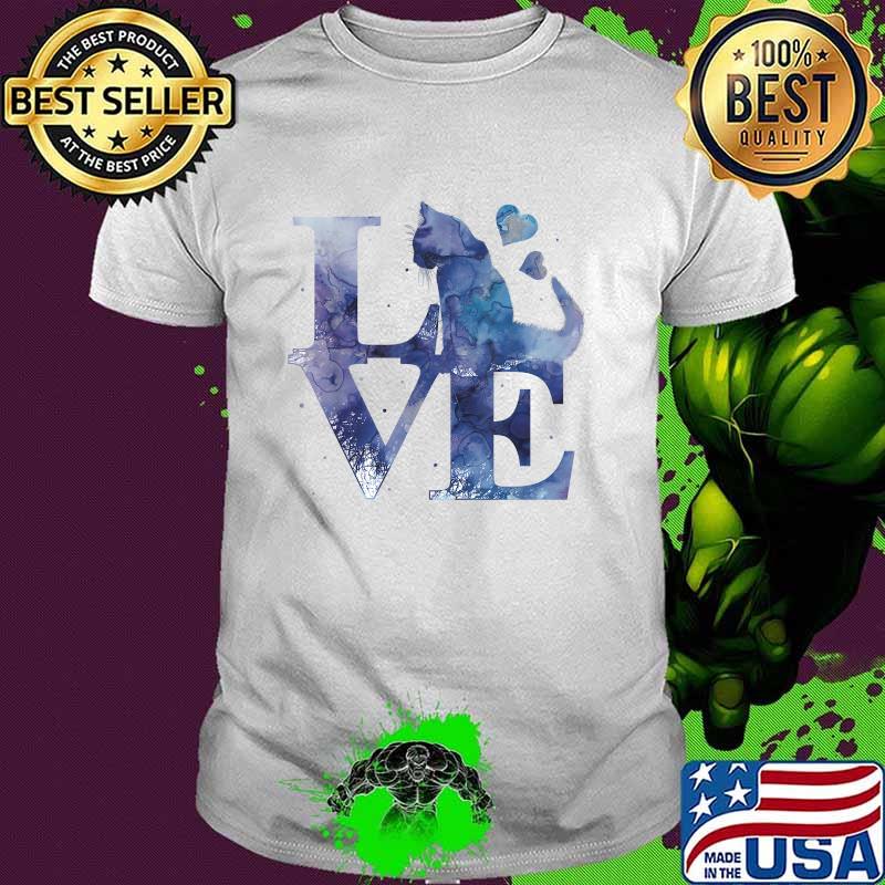 Love Cats Blue Watercolor Hearts T-Shirt