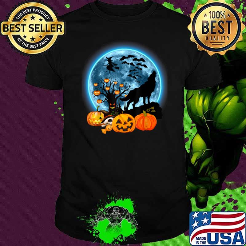 Moon Halloween Costume Pumpkins Wolf Shirt
