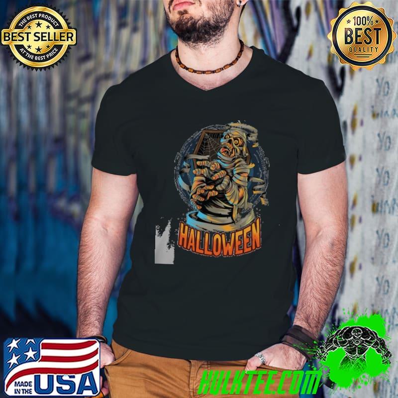 Mummy Comes Out Coffin Skull Halloween T Shirt Guys V Neck Mummy Comes Out Coffin Skull Halloween T Shirt Guys V Neck