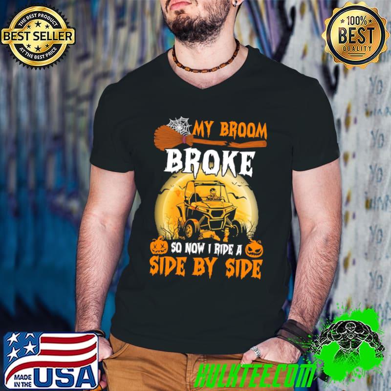 My Broom Broke So Now I Ride A Side By Side Moon And Pumpkin Halloween s Guys V Neck My Broom Broke So Now I Ride A Side By Side Moon And Pumpkin Halloween s Guys V Neck