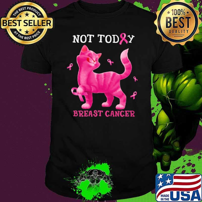 Not today breast cancer cat pink ribbon shirt
