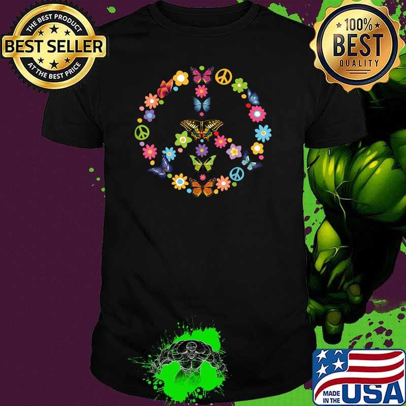 PEACE LOVE BUTTERFLY Flowers 60s 70s Tie Dye Vintage Hippie T-Shirt
