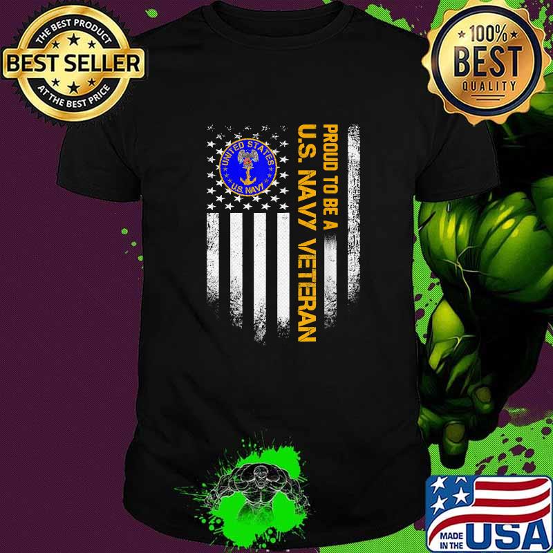 Proud To Be A US Navy Military Veteran Vintage American Flag T-Shirt
