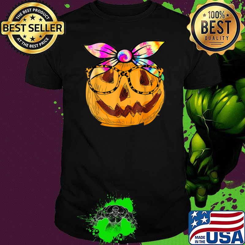 Pumpkin Tie Dye Leopard Glasses Halloween Costume Shirt