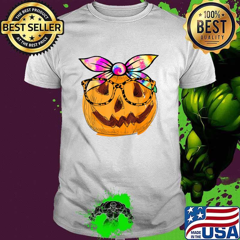 Pumpkin Tie Dye Leopard Glasses Halloween Holiday T-Shirt