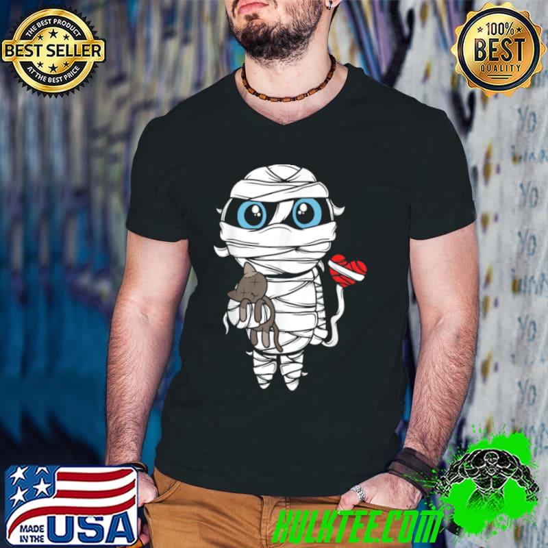 Sad Halloween Mummy With Cat And Bandaged Balloon Heart Shirt Guys V Neck Sad Halloween Mummy With Cat And Bandaged Balloon Heart Shirt Guys V Neck