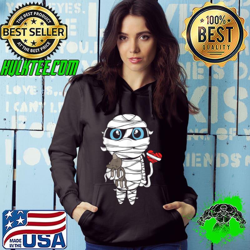 Sad Halloween Mummy With Cat And Bandaged Balloon Heart Shirt