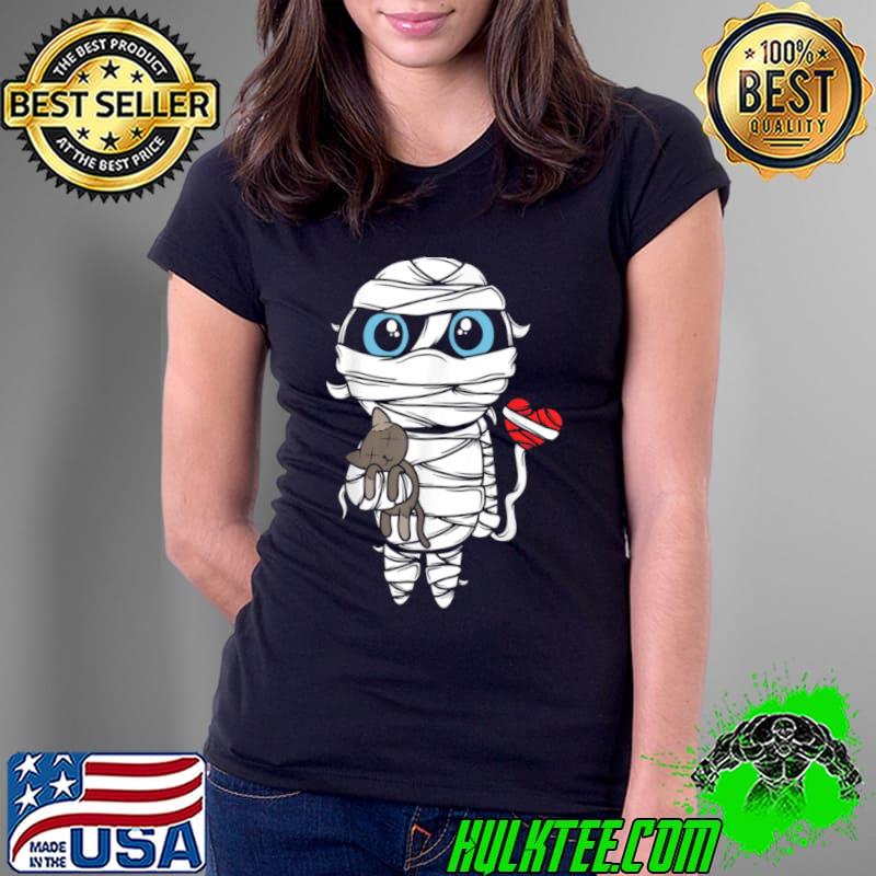 Sad Halloween Mummy With Cat And Bandaged Balloon Heart Shirt Ladies Tee Sad Halloween Mummy With Cat And Bandaged Balloon Heart Shirt Ladies Tee