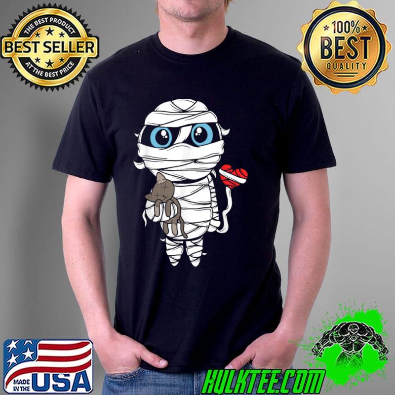 Sad Halloween Mummy With Cat And Bandaged Balloon Heart Shirt Unisex Sad Halloween Mummy With Cat And Bandaged Balloon Heart Shirt Unisex