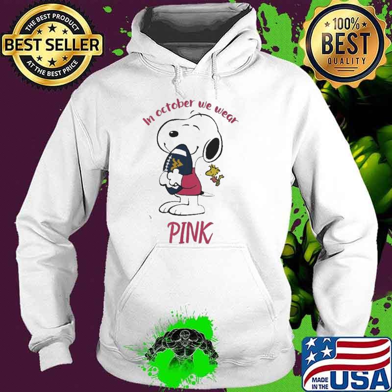 Snoopy and Woodstock hug West Virginia Mountaineers In October we wear Pink Shirt Hoodie Snoopy and Woodstock hug West Virginia Mountaineers In October we wear Pink Shirt Hoodie