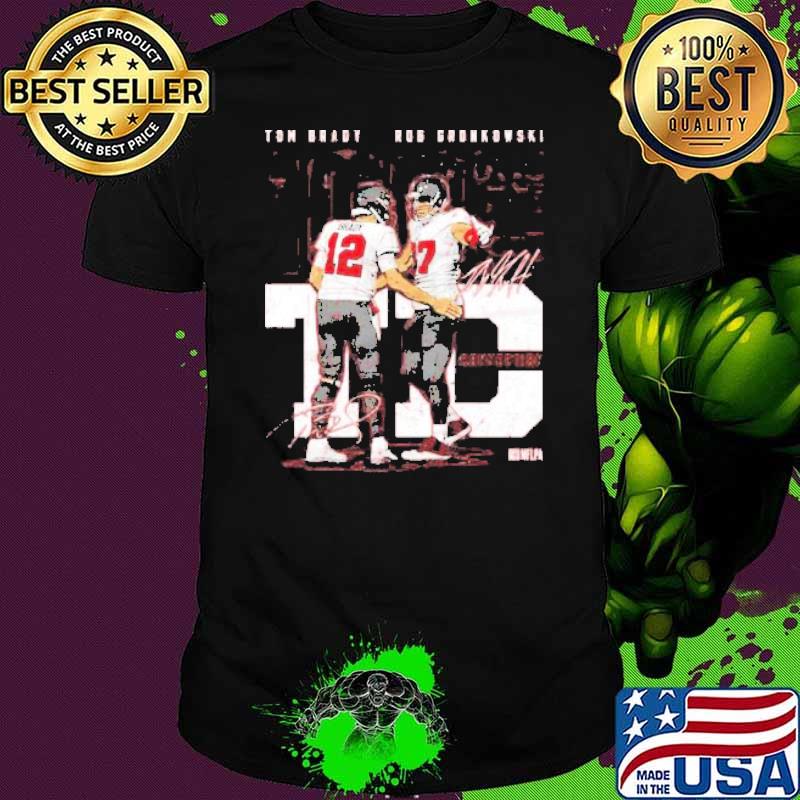 Tampa Bay Tom Brady and Rob Gronkowski 100th signature shirt