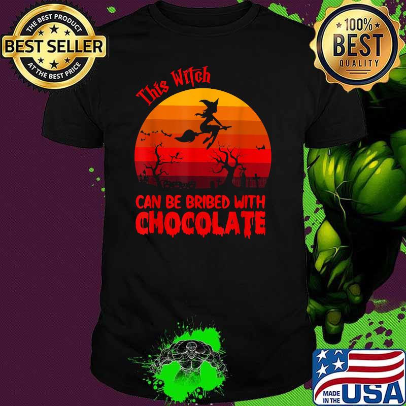 This Witch Can Be Bribed With Chocolate Halloween Vintage Sunset T-Shirt