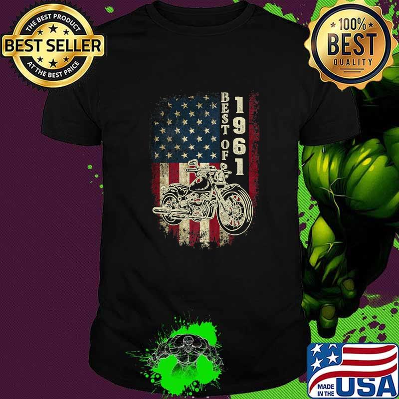 Top american Flag Best Of 1961 Motorcycle Rider 60th Birthday T-Shirt