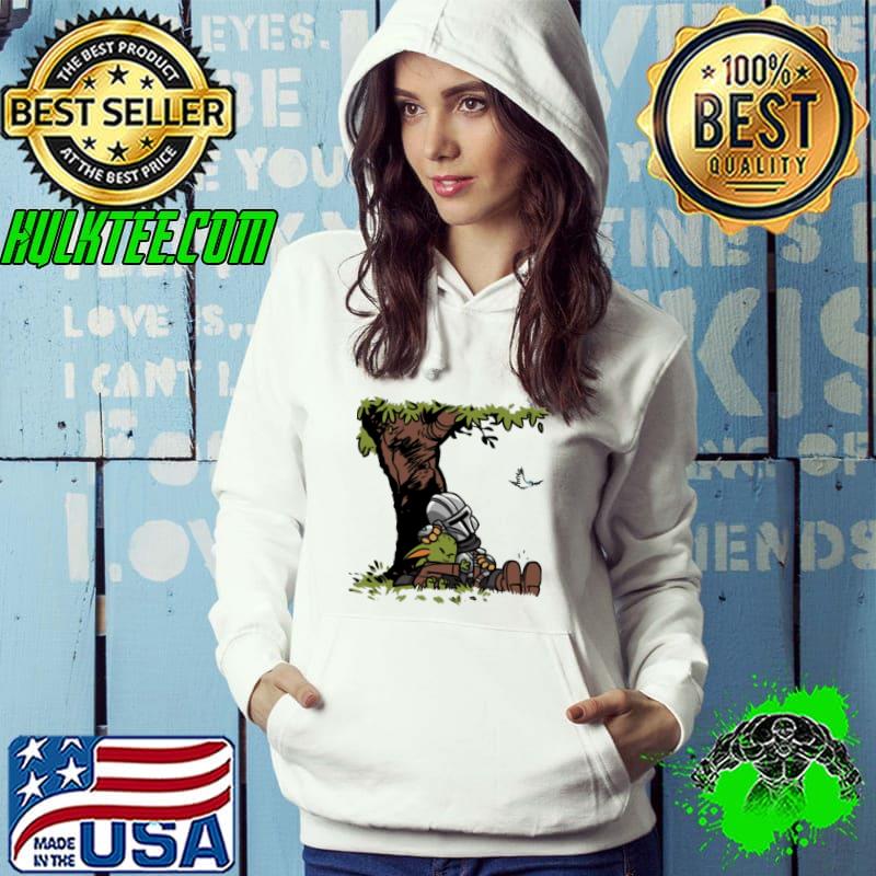 Tree yoda and mandalorian calvin star wars shirt
