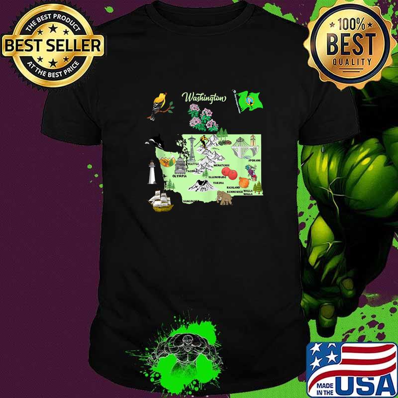 Washington state map with major cities T-Shirt