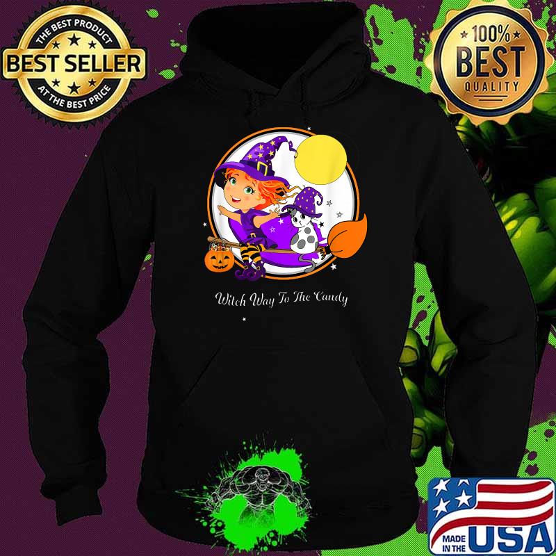 Witch Way To The Candy And Cat Magic Broomstick Trick or Treating T-Shirt Hoodie Witch Way To The Candy And Cat Magic Broomstick Trick or Treating T-Shirt Hoodie