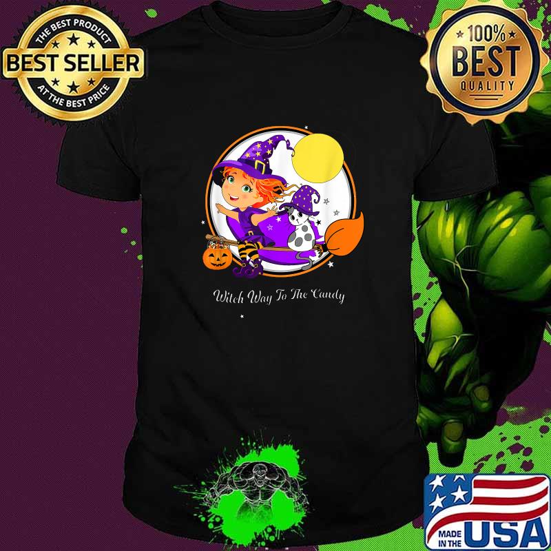 Witch Way To The Candy And Cat Magic Broomstick Trick or Treating T-Shirt