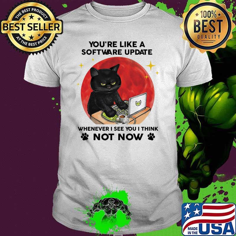 Youre like a software update whenever i see you i think now now black cat blood moon computer shirt