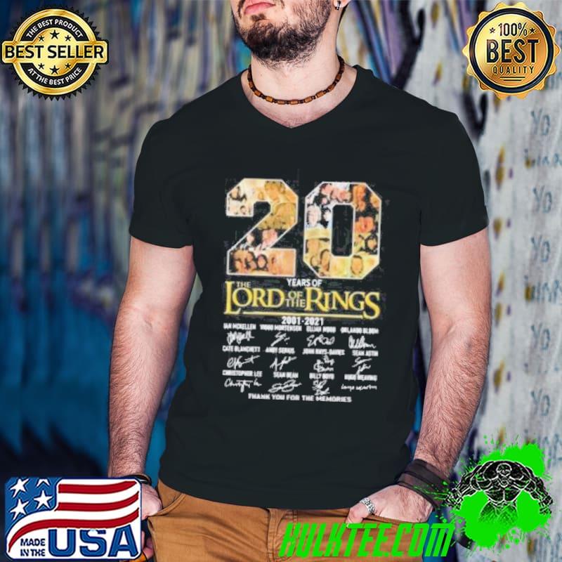 20 years of the lord of the rings 2001 2021 thank you for the memories signatures shirt