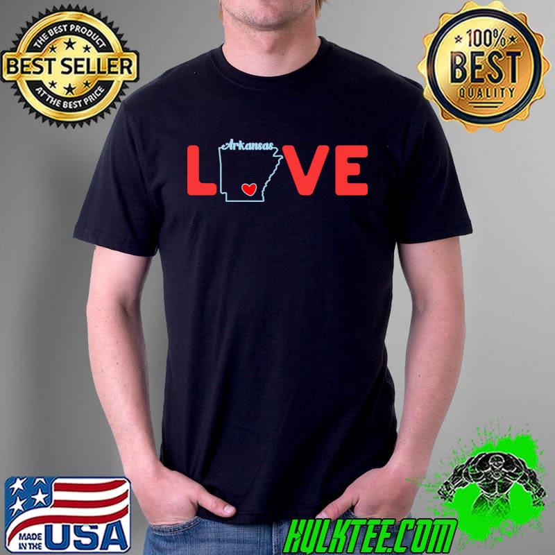 Arkansas Love with State Outline of Arkansas in the word Love T-Shirt Unisex Arkansas Love with State Outline of Arkansas in the word Love T-Shirt Unisex