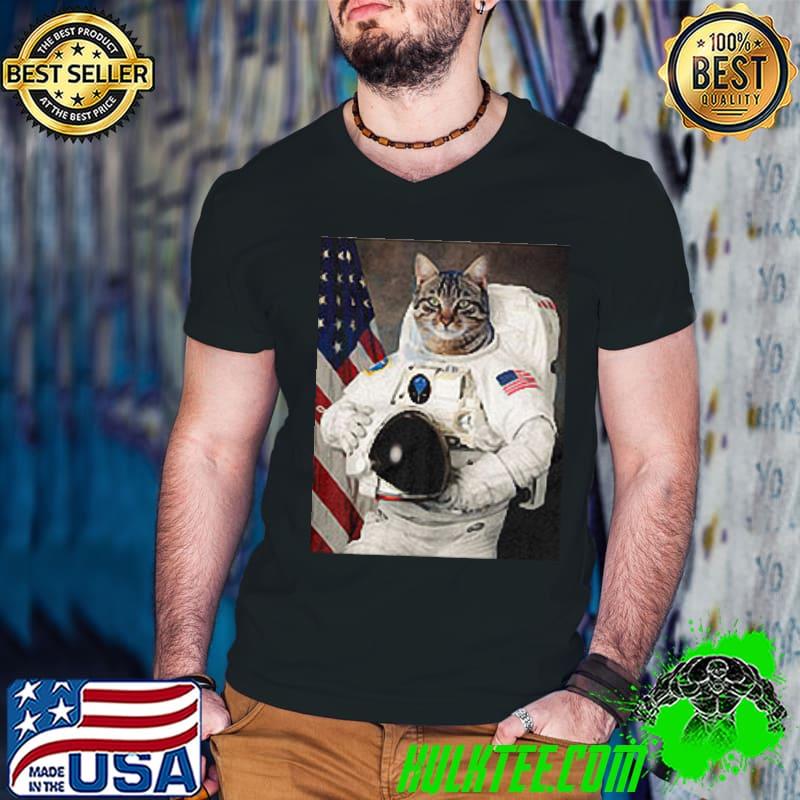 Astronaut Cat Space Animals American Flag shirt