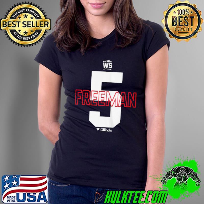 ATLANTA BRAVES FREDDIE FREEMAN FANATICS BRANDED NAVY 2021 WORLD SERIES BOUND BIG SHIRT Ladies Tee ATLANTA BRAVES FREDDIE FREEMAN FANATICS BRANDED NAVY 2021 WORLD SERIES BOUND BIG SHIRT Ladies Tee