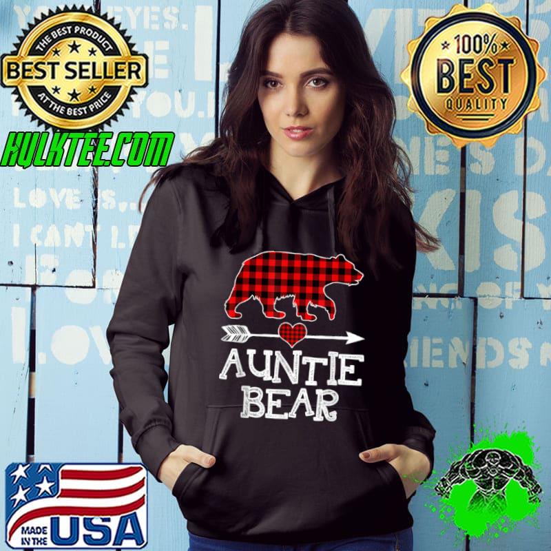 Auntie Bear Christmas Pajama Red Plaid Buffalo Family T Shirt