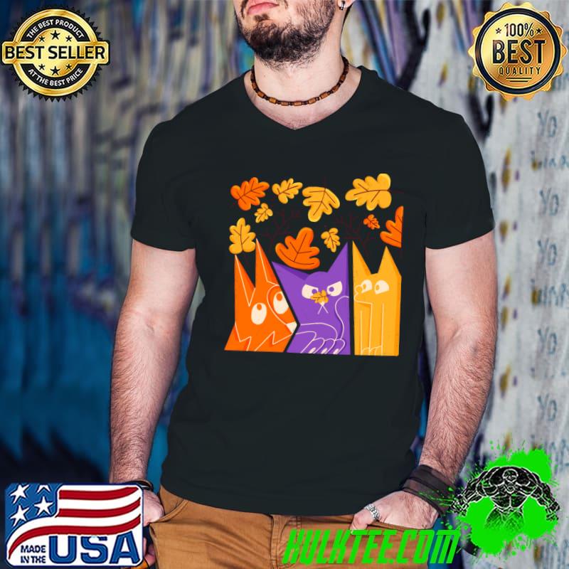 Autumn Season Two foxes and One cat T-Shirt Guys V Neck Autumn Season Two foxes and One cat T-Shirt Guys V Neck