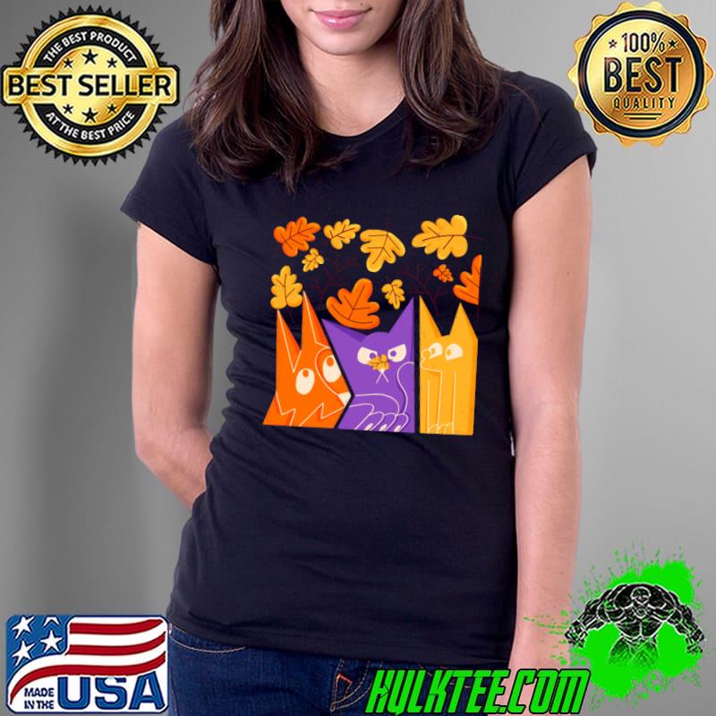 Autumn Season Two foxes and One cat T-Shirt Ladies Tee Autumn Season Two foxes and One cat T-Shirt Ladies Tee