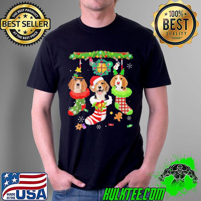 BEAGLE IN SOCKS CHRISTMAS SANTA HAT XMAS LIGHTS DOG LOVERS T-SHIRT Unisex BEAGLE IN SOCKS CHRISTMAS SANTA HAT XMAS LIGHTS DOG LOVERS T-SHIRT Unisex