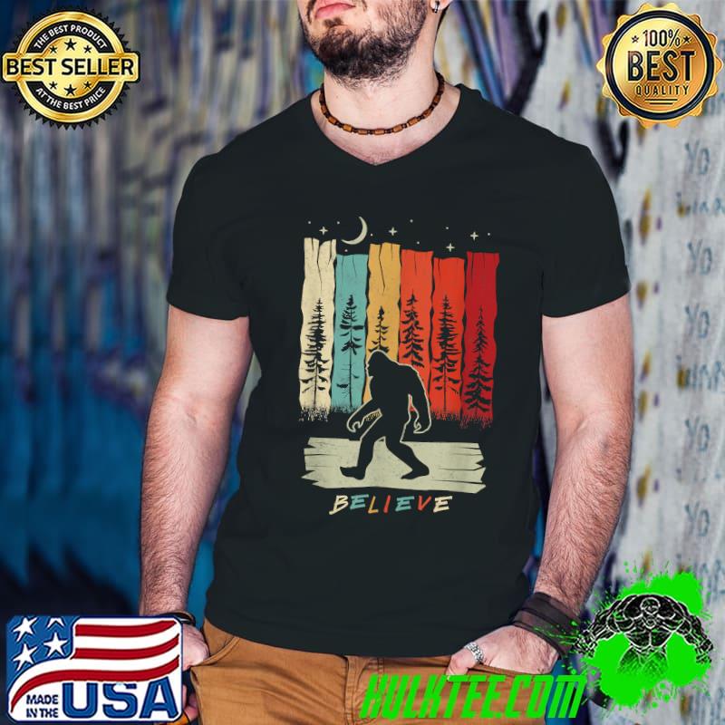 Bigfoot Night Moon Shirt Believe Sasquatch Retro T-Shirt