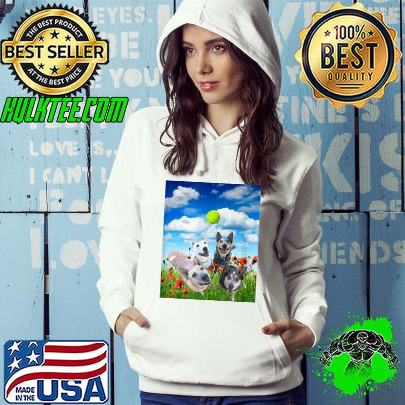 Blue Red White Heeler Cattle Dogs Playing Ball T-Shirt