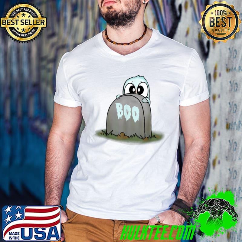 Boo Scared Baby Ghost Behind the Tombstone First Scare T-Shirt Guys V Neck Boo Scared Baby Ghost Behind the Tombstone First Scare T-Shirt Guys V Neck
