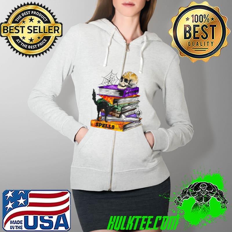 Books Skull With Black Cat Funny Halloween For Books Lover T-Shirt Full Zip Hooded Books Skull With Black Cat Funny Halloween For Books Lover T-Shirt Full Zip Hooded