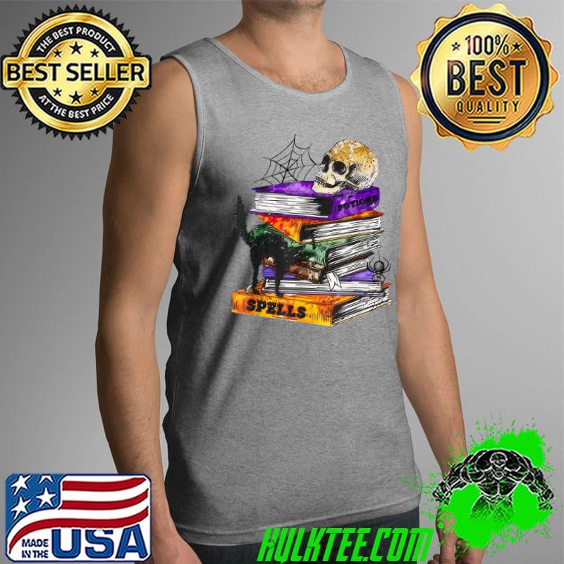 Books Skull With Black Cat Funny Halloween For Books Lover T-Shirt Tank Top Books Skull With Black Cat Funny Halloween For Books Lover T-Shirt Tank Top