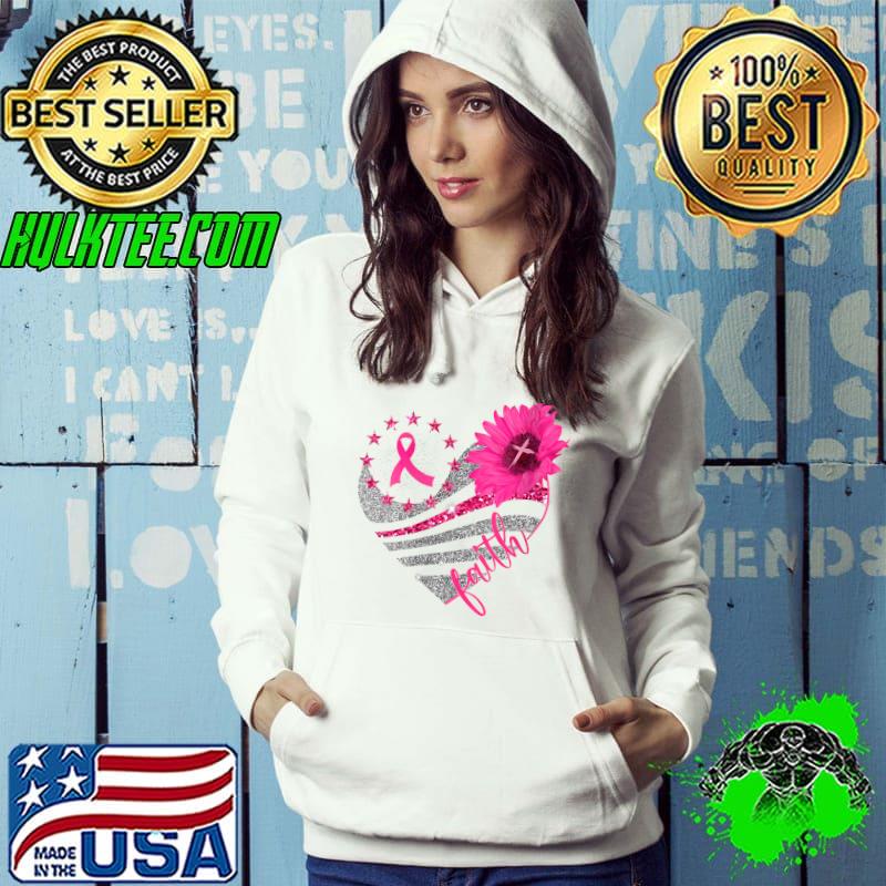 Breast Cancer Awareness Heart Sunflower Faith Bling Bling T-Shirt