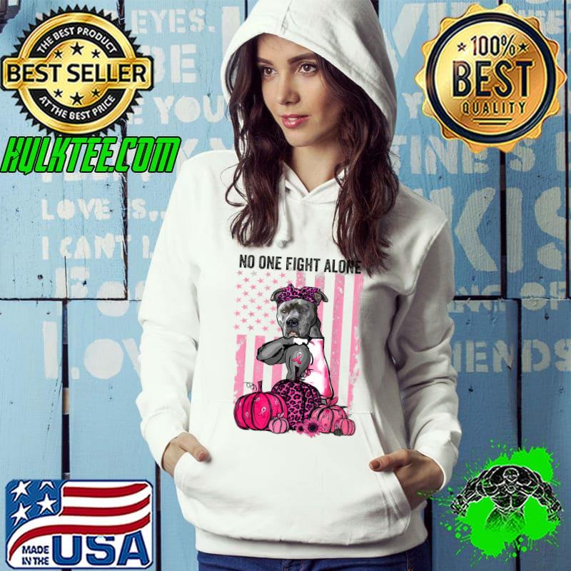Breast Cancer October Pitbull Dog Pink Pumpkin American Flag T-Shirt