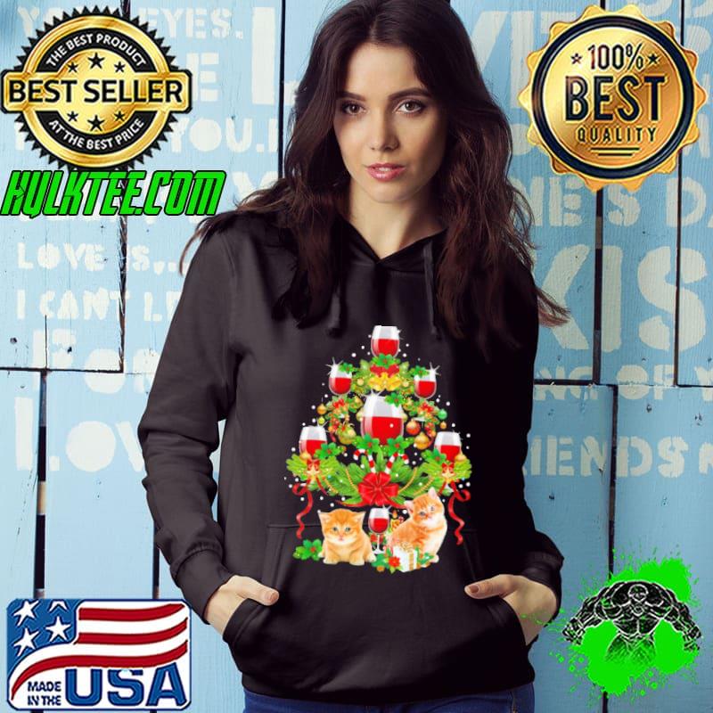 Cats wine tree xmas christmas shirt