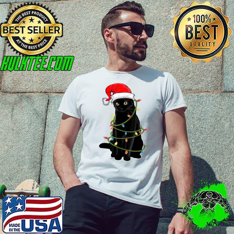 Christmas Cat Shirt For Men Black Cat Christmas Pajama Women T-Shirt