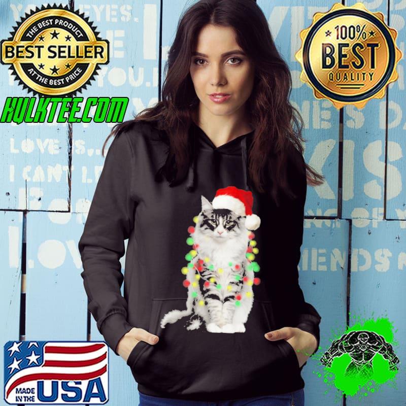 Christmas Cat Wearing Christmas Hat Shirt