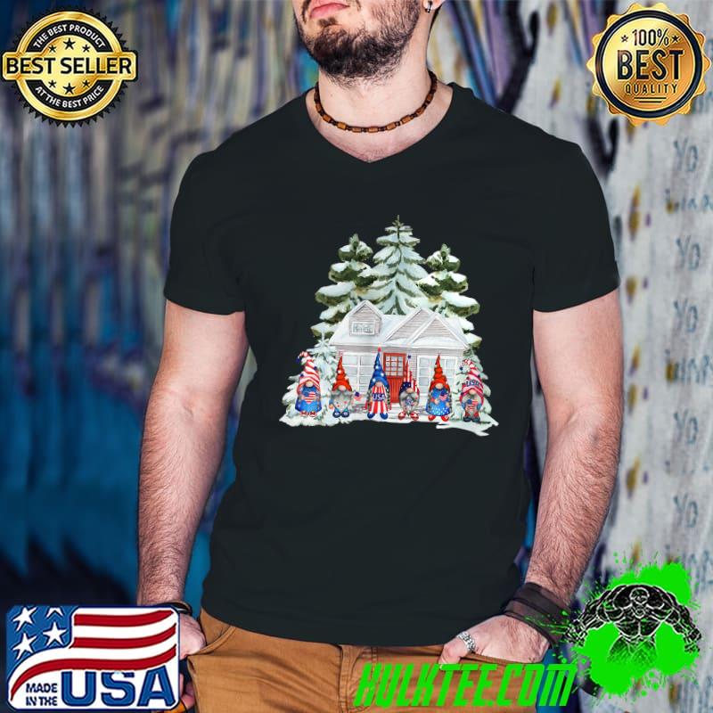 Christmas XMas Aesthetic Patriotic Gnome Print on Back T-Shirt