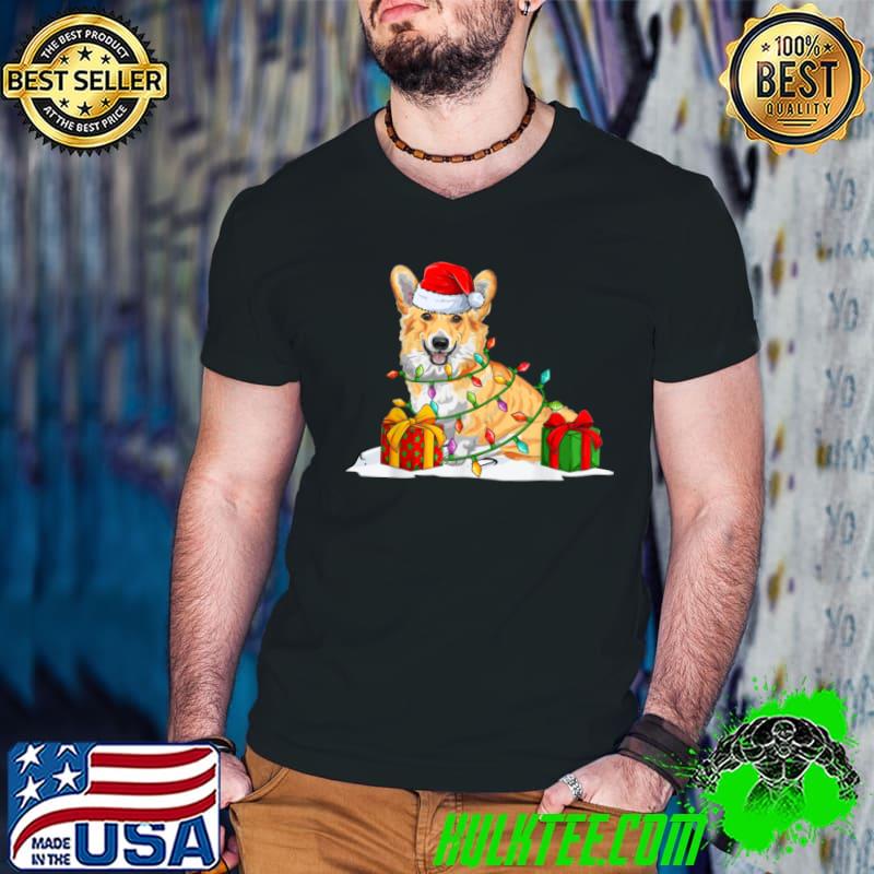 Corgi Santa Christmas Tree Lights Xmas Pajama Pet Dogs T Shirt Guys V Neck Corgi Santa Christmas Tree Lights Xmas Pajama Pet Dogs T Shirt Guys V Neck