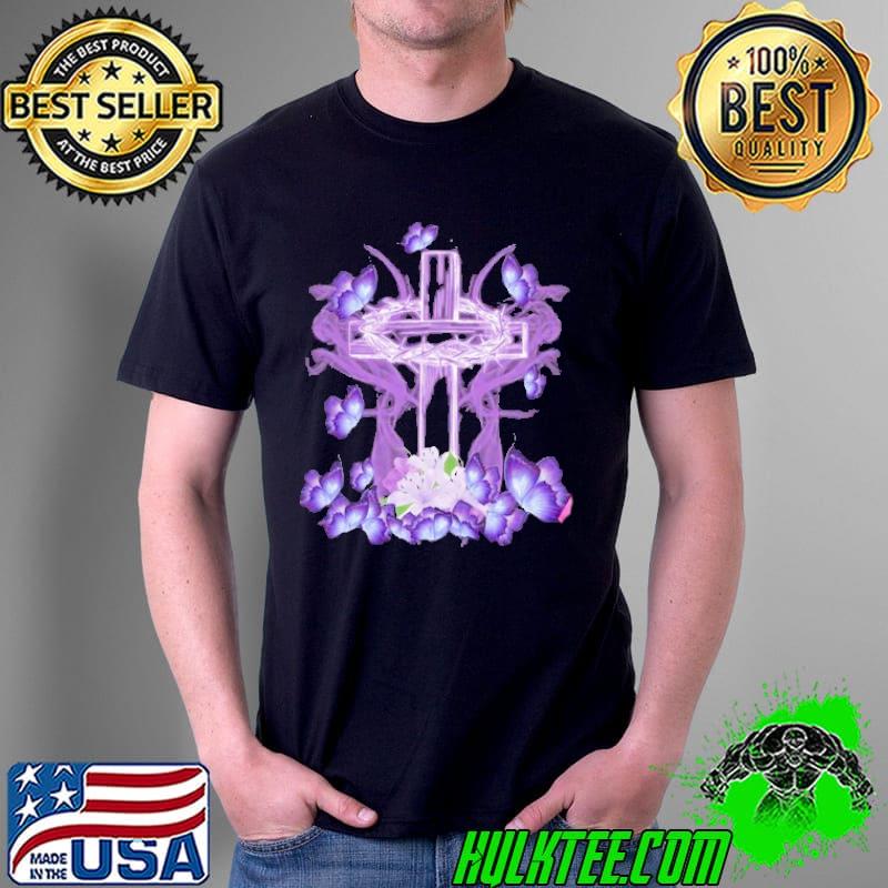 Cross Jesus Rose Purple Butterfly Shirt