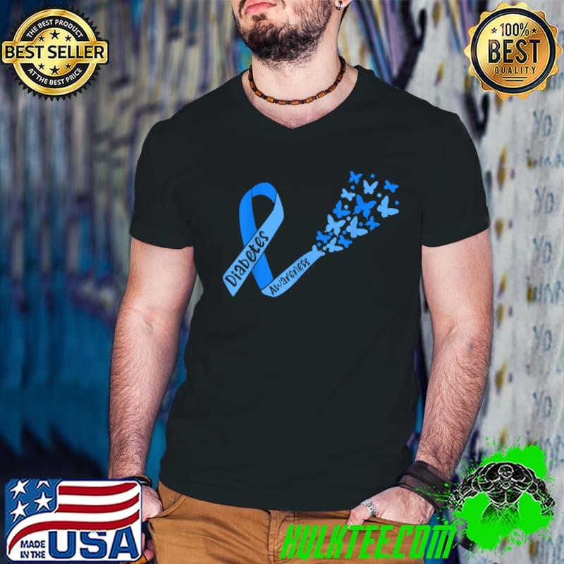 Diabetes Awareness Ribbon And Butterflies Type 1 Diabetic T-Shirt