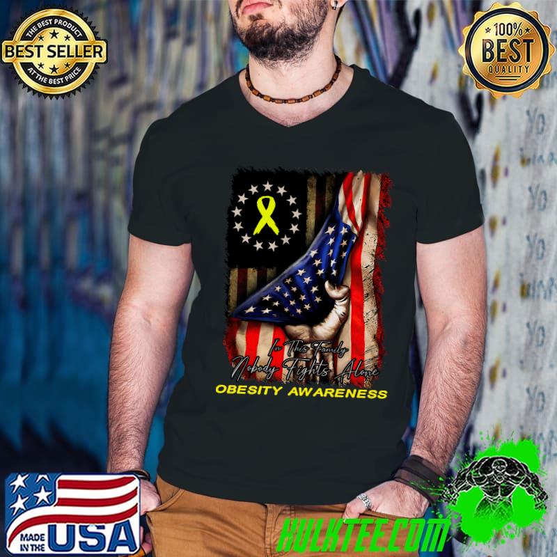 Distressed American Flag In This Family Nobody Fights Alone OBESITY Awareness Classic T-Shirt