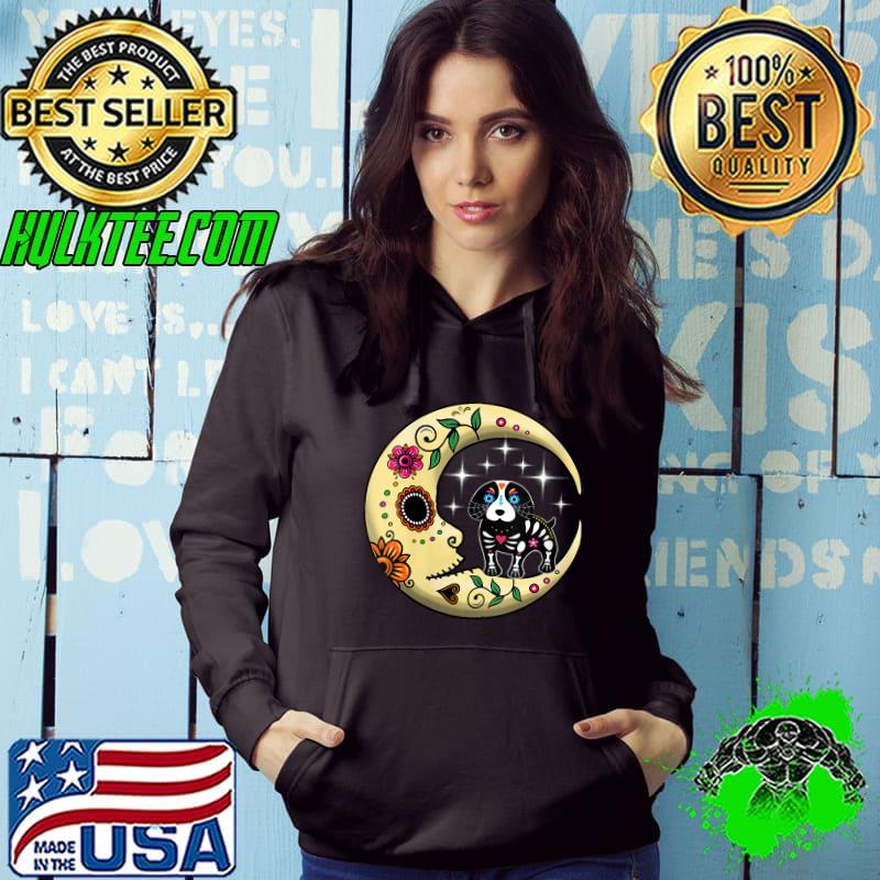 Dog & Moon Sugar Skull Dia de Los Muertos Day Of Dead T-Shirt